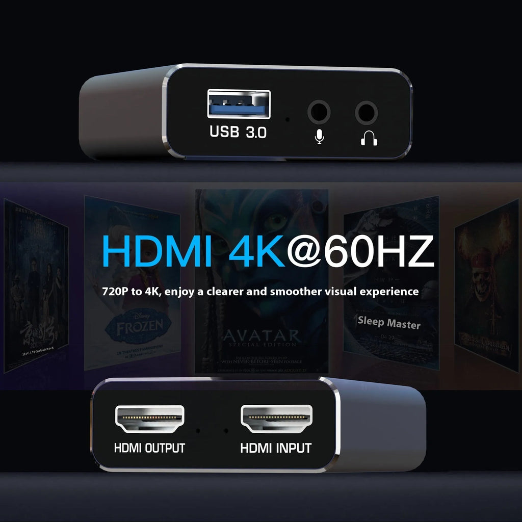 Black 4K gaming set-top box with USB connection for video and audio recording