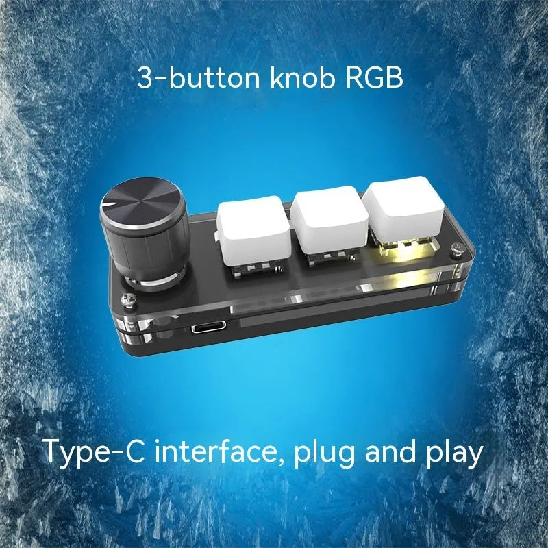 Custom mini keyboard with RGB backlighting and copy-paste buttons in black or white
