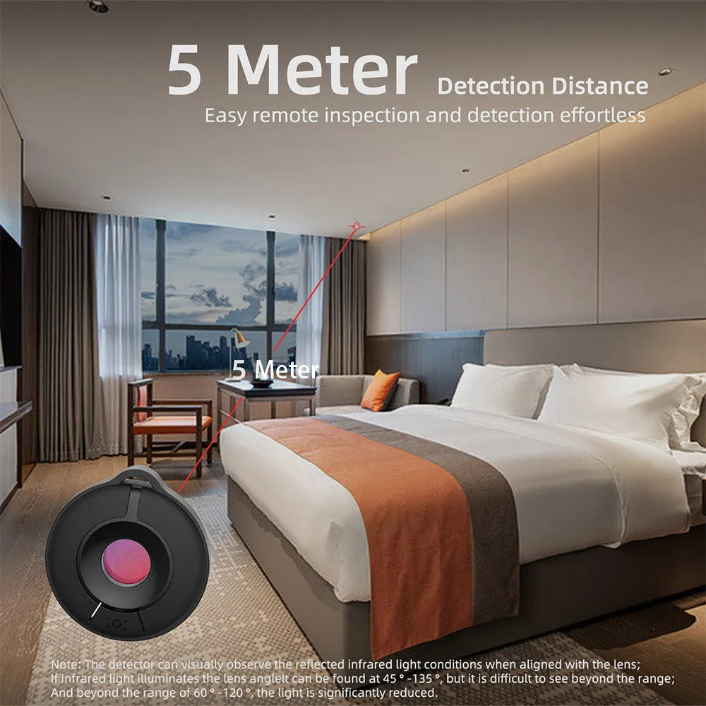 Compact infrared camera detection device with minimalist design for finding hidden surveillance cameras