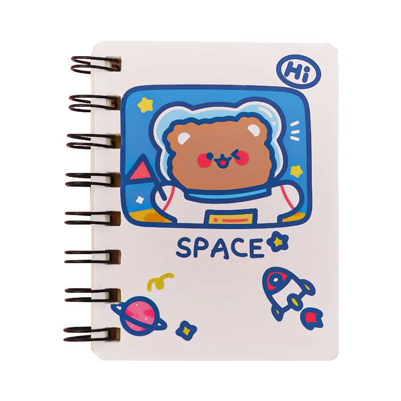 Astronaut themed portable pocket notebook showing soft cover design options and compact 10.5x8cm size