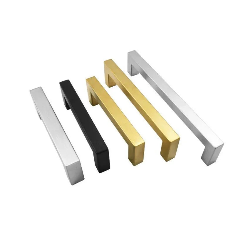 Stainless steel square pipe cabinet handle in brushed silver, black, or gold finish