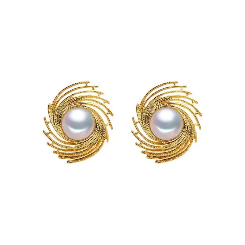 Exaggerated high-grade pearl vintage earrings for women, alloy flower shape, electroplated finish