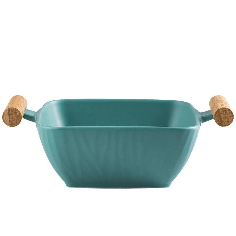 Modern irregular shaped porcelain ceramic bowl with matching lid in choice of four colours