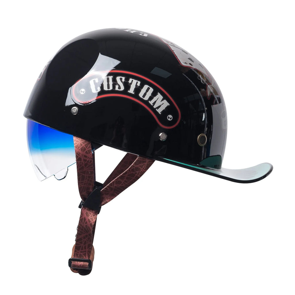 Men's retro half-shell electric bicycle helmet in bright black gradient blue colour