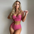 Women's high-waisted plaid bikini swimsuit set with split detail in multiple colour options
