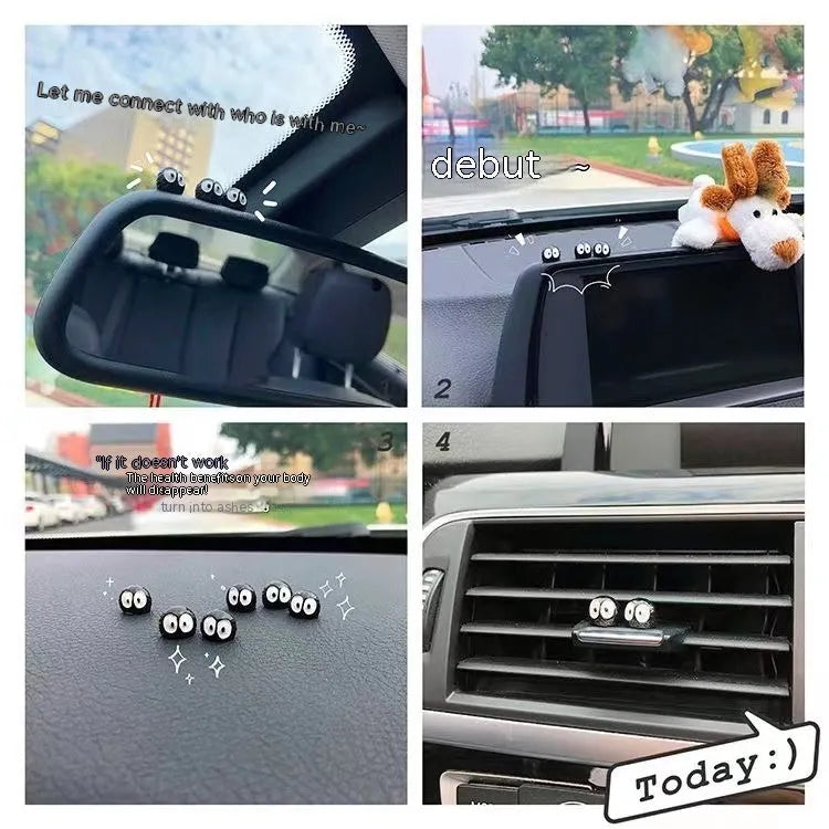 Small black resin car briquette decoration with cartoon design