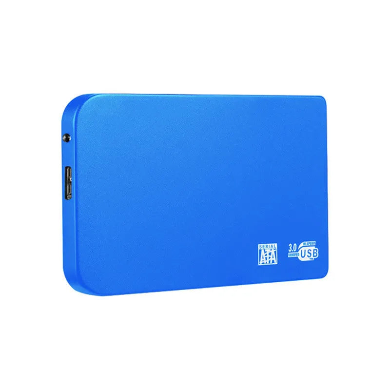 USB 3.0 solid state mobile hard disk with metal shell in black, blue, red, and silver colour options.
