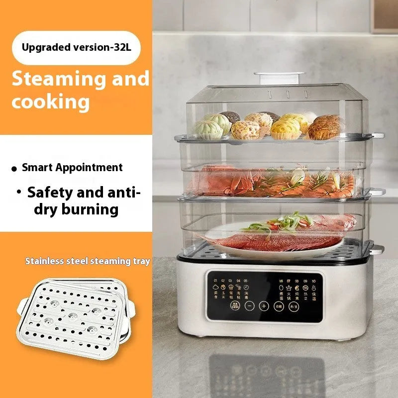 28-litre stainless steel electric food steamer with automatic measuring function