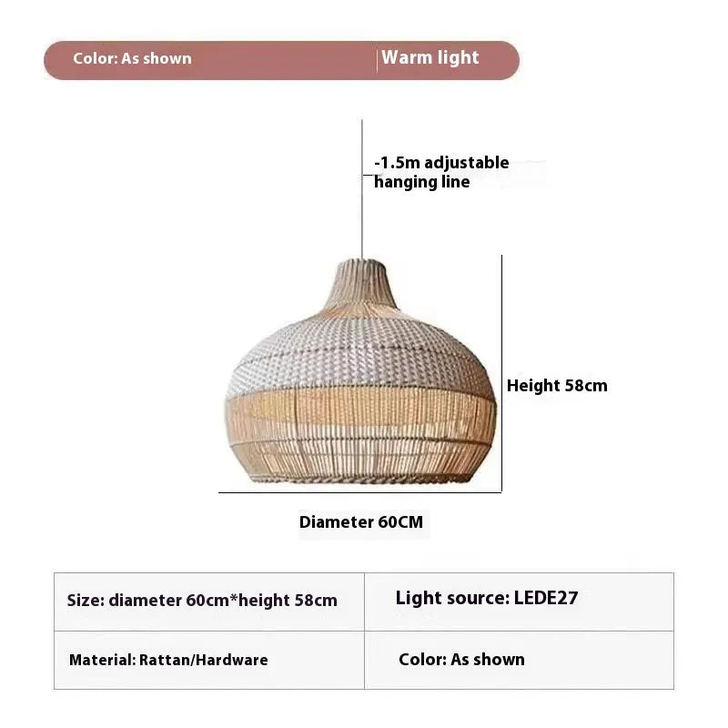 60cm diameter woven rattan Silent Wind style chandelier for pastoral living room.