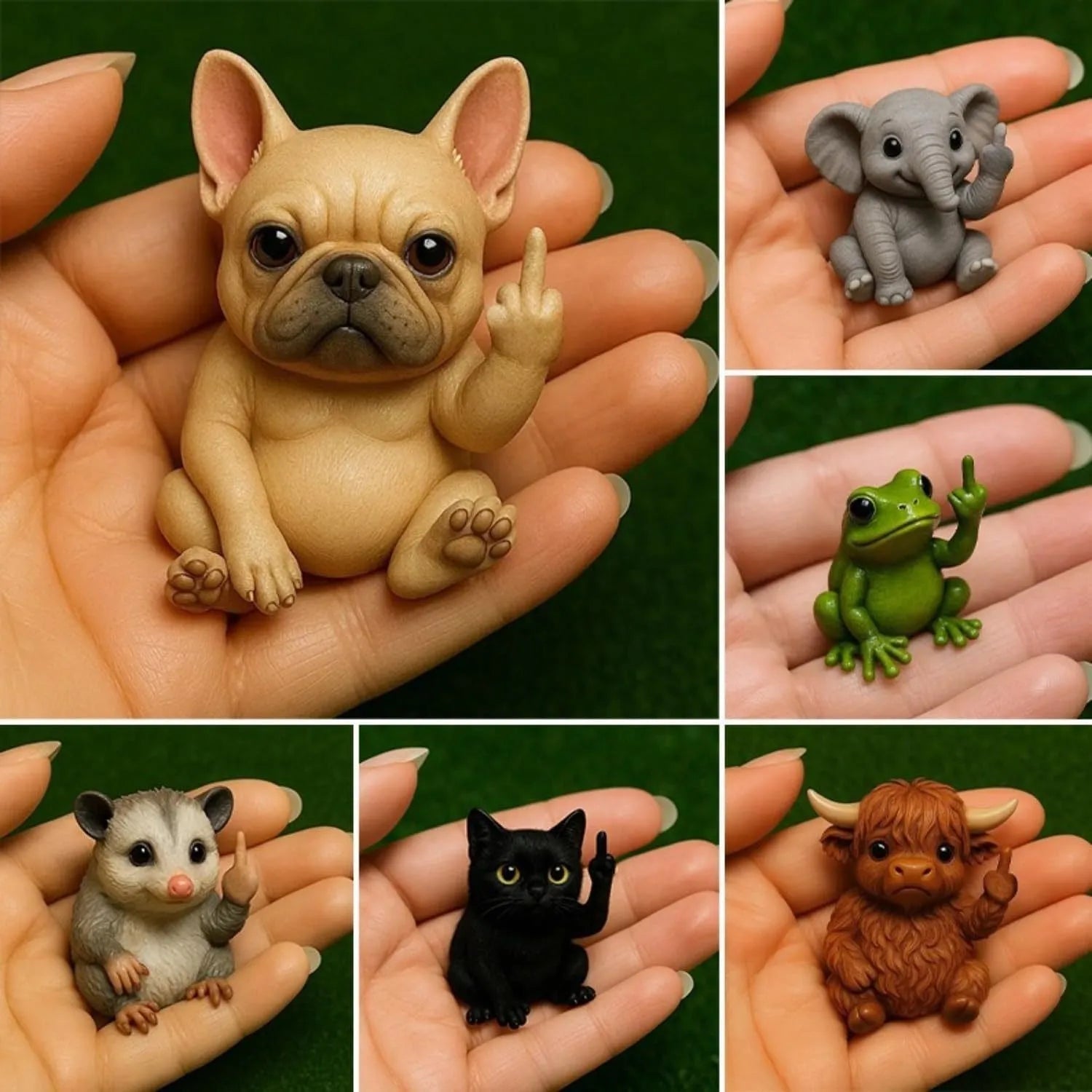 Resin animal middle finger doll ornament in cat design for desk decoration