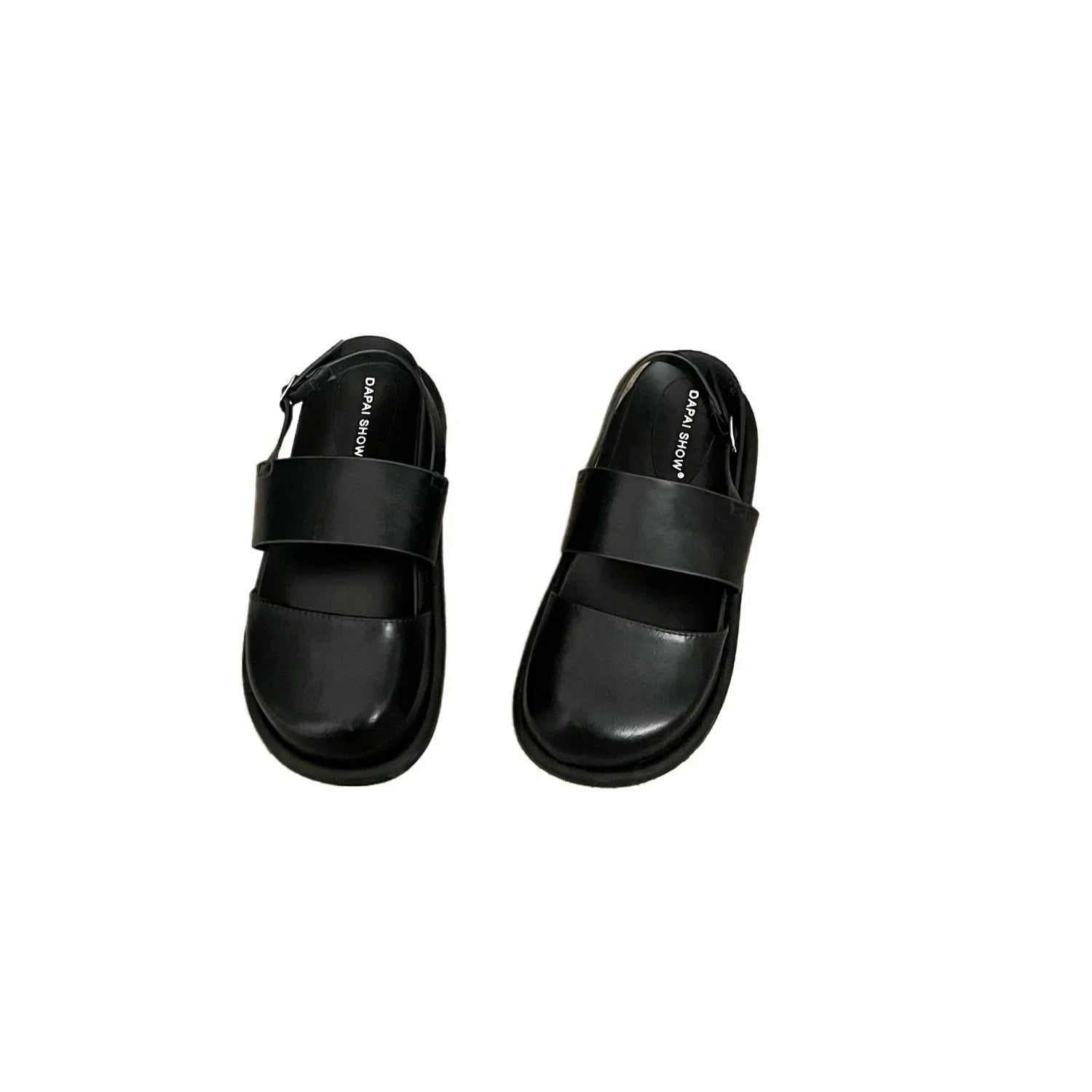 Women's retro sandals with a single ankle strap buckle and closed round toe, shown in apricot colour.