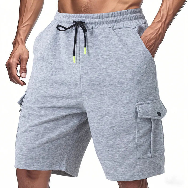 Terry fabric sports cargo shorts with multiple pockets in loose fit summer design
