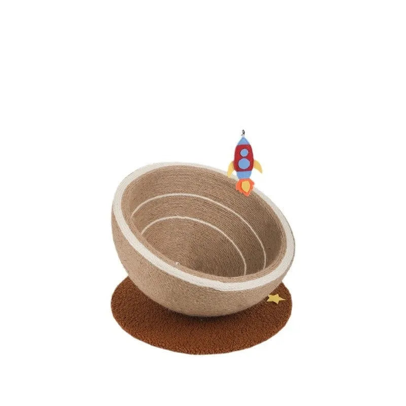 Large integrated cat scratching basin nest with sisal rope scratching surface and flannel fabric nest area