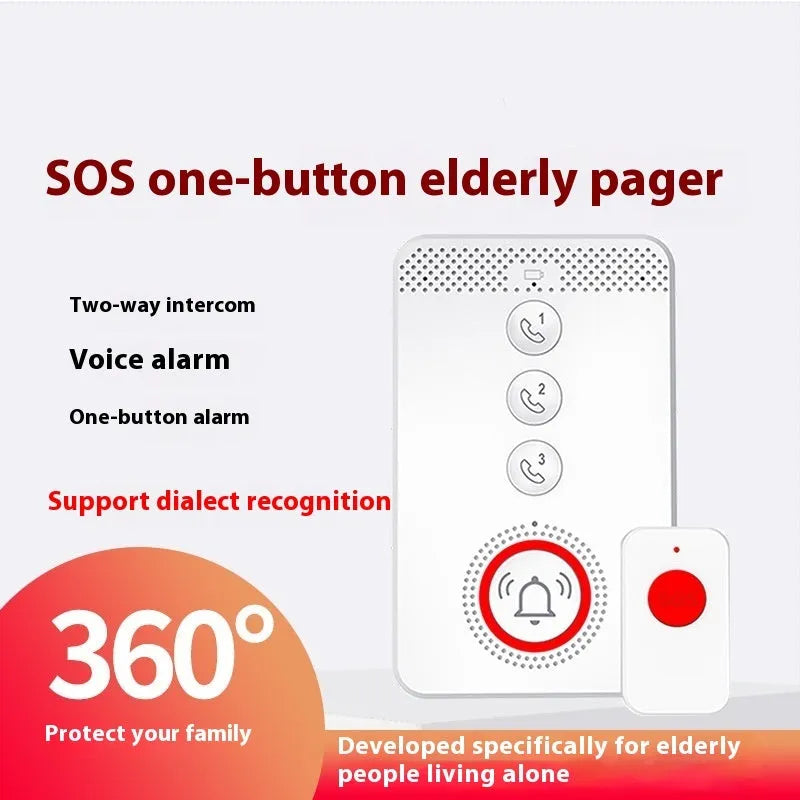 White elderly emergency alert device with wireless buzzer and three emergency buttons for home safety