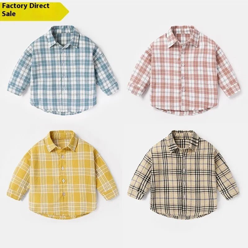 Boys' cotton lattice shirt with animal pattern in multiple colour options