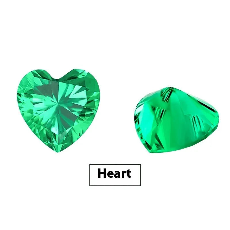 Cultivated emerald gemstone in Columbia green treasure colour showing round and grandmother cut shapes