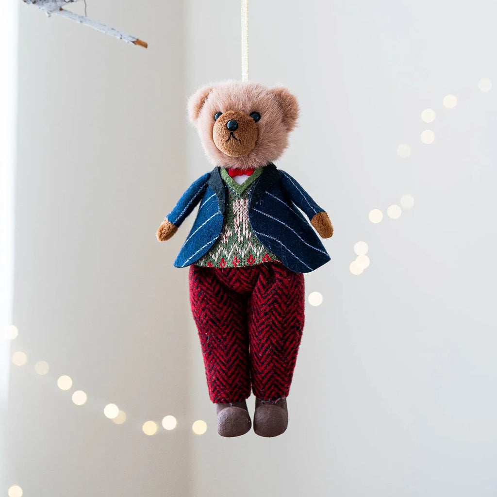 Plush bear doll couple set in cotton cloth with gentleman and princess bear cartoon designs featuring plaid patterns