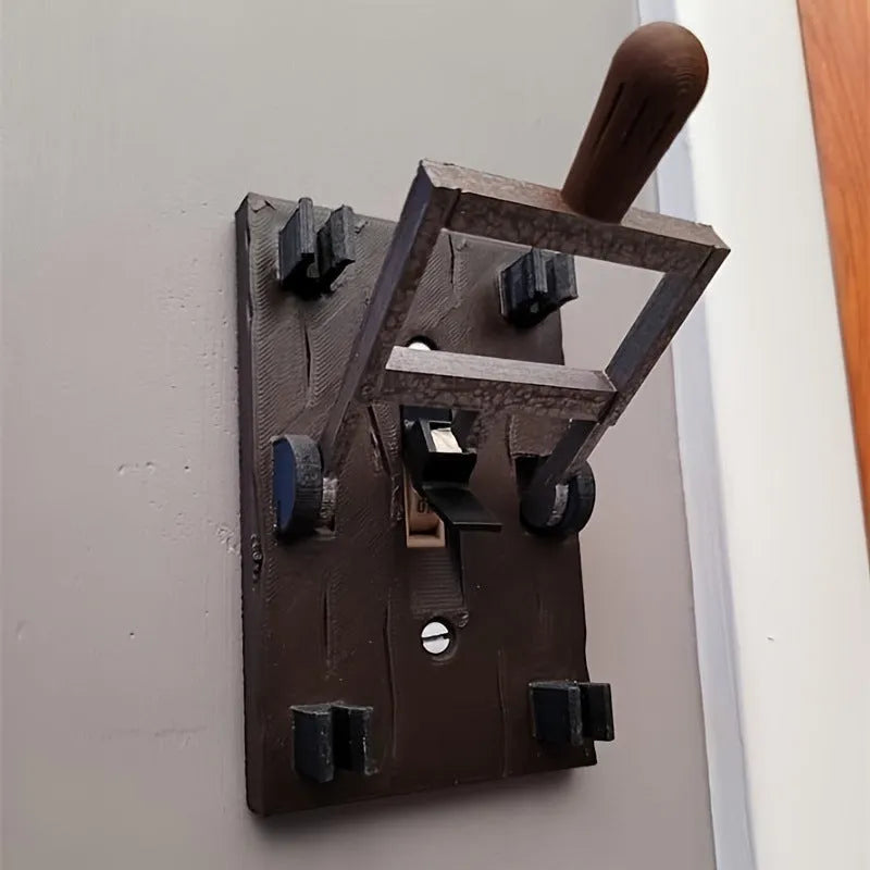 Retro-style white mechanical light switch with single control, made from PLA plastic.