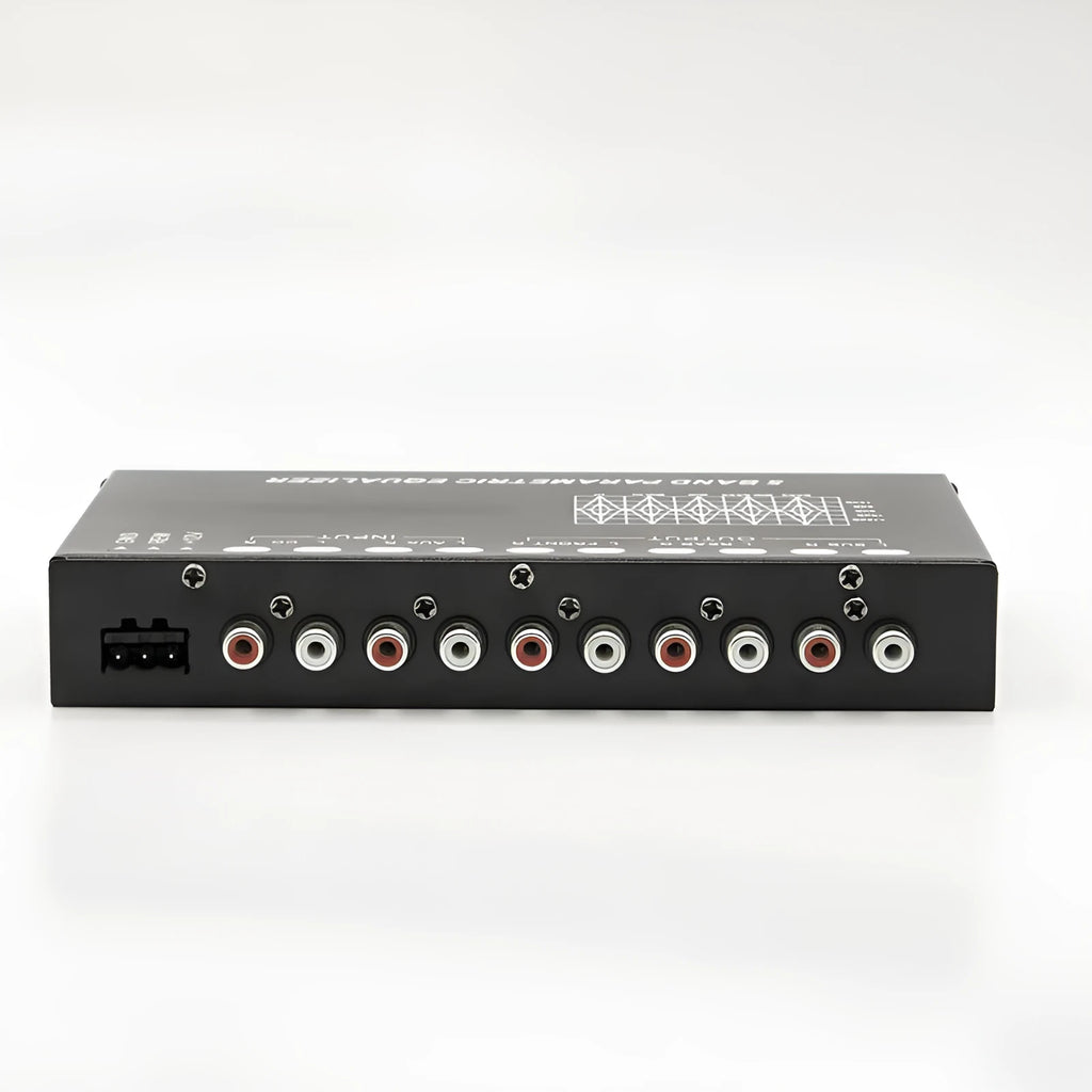 Car audio EQ tuning frequency division amplifier in black with control panel