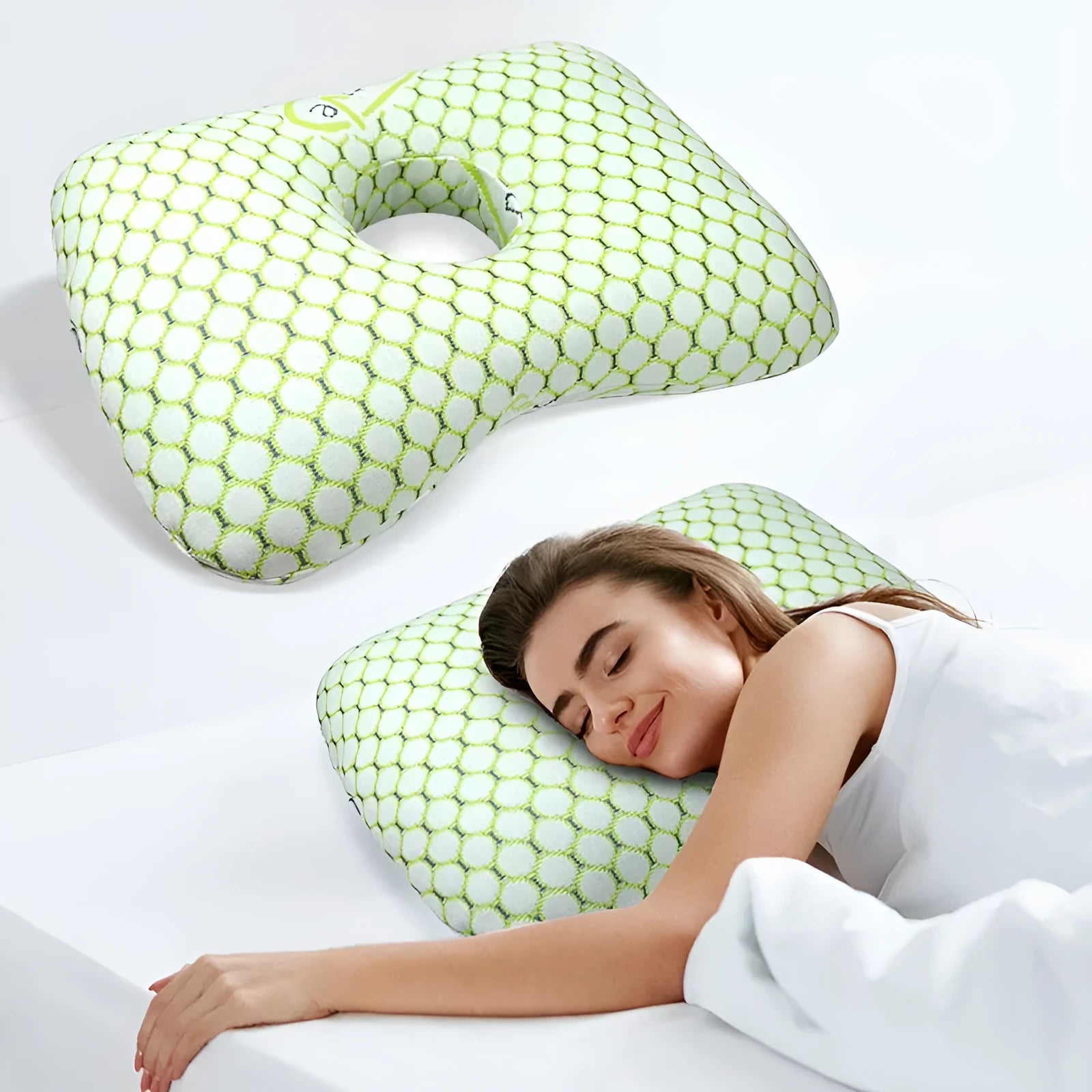 Beauty Salon single hole ear pillow in adult size 39x28x6cm with hollow centre for piercing aftercare.