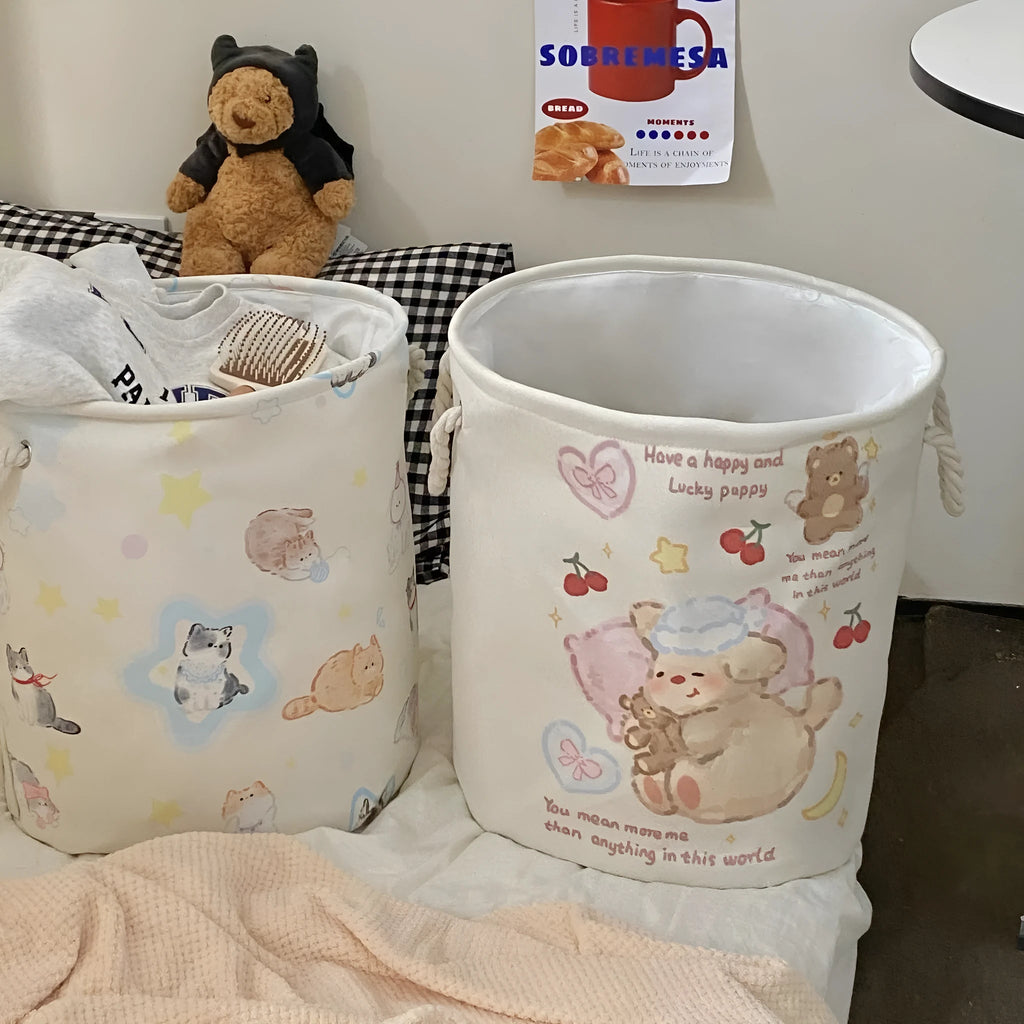 Foldable cotton laundry basket in a choice of twelve patterns including baby bear and mint green designs