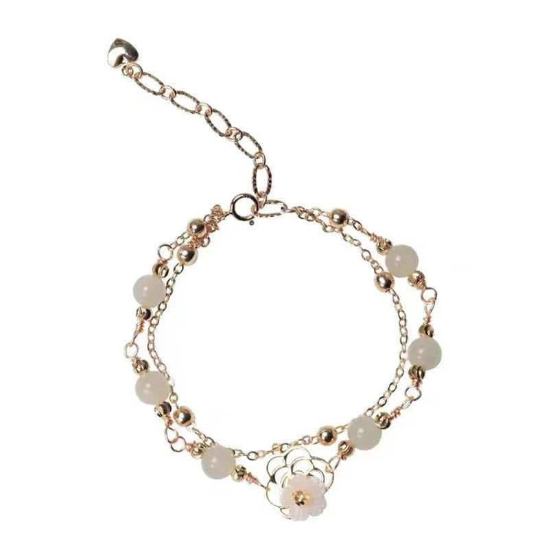 Women's shell flower butterfly bracelet in electroplated yellow gold copper with geometric design