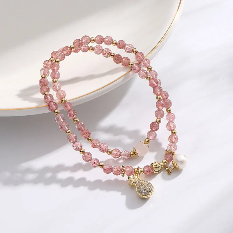 Natural strawberry quartz crystal bracelet with geometric shape beads for women