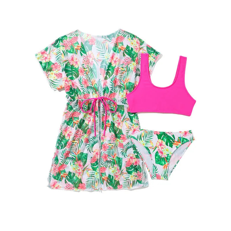 Girls' floral swimsuit set with polyester construction in sizes 130cm to 160cm