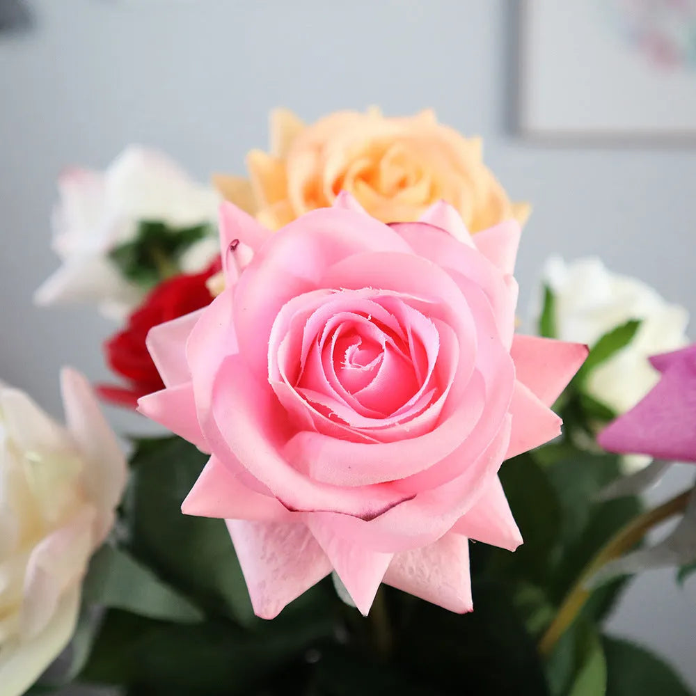 Touch Rose Moisturizing Hand Feeling artificial flower 42cm silk fabric red rose for wedding decoration