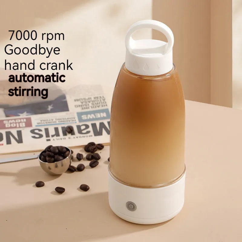 Automatic electric shaker bottle with USB charging, 350ml capacity, in cream white colour on a background