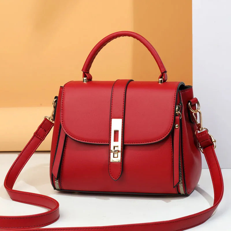 Soft black PU leather women's messenger bag with single shoulder strap.