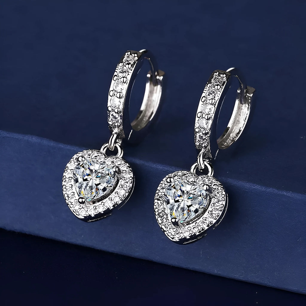 Copper inlaid zircon love earrings heart shape white gold colour electroplated women jewellery
