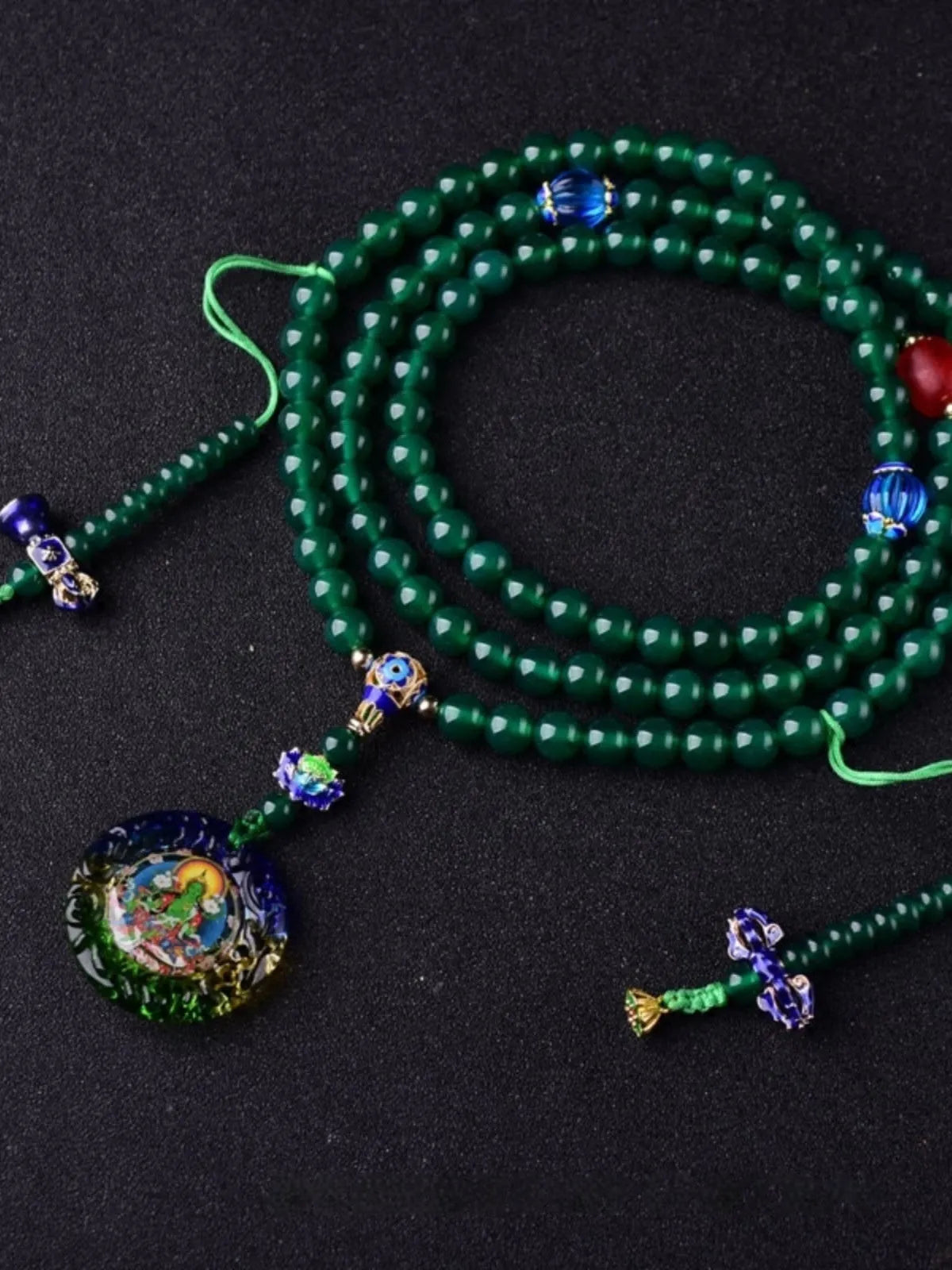 Natural green agate 108 thangka pendant multi-circle bracelet handmade unisex