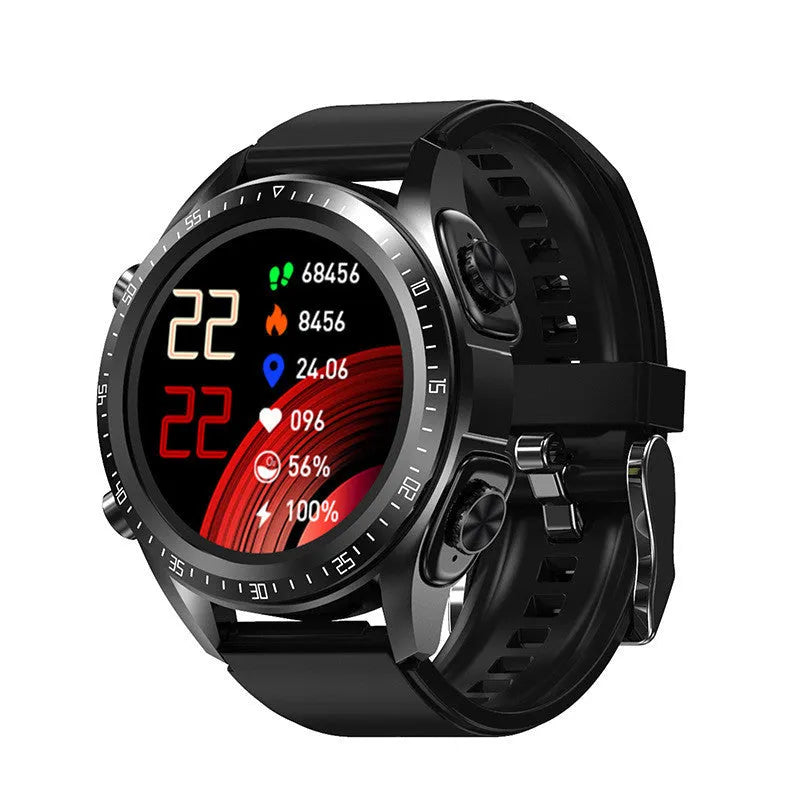 Black smart watch with silicone strap showing blood pressure monitoring on a 1.28-inch screen.