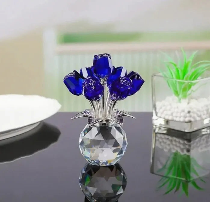 K9 crystal glass rose ornament in geometric Chinese style available in seven colour options