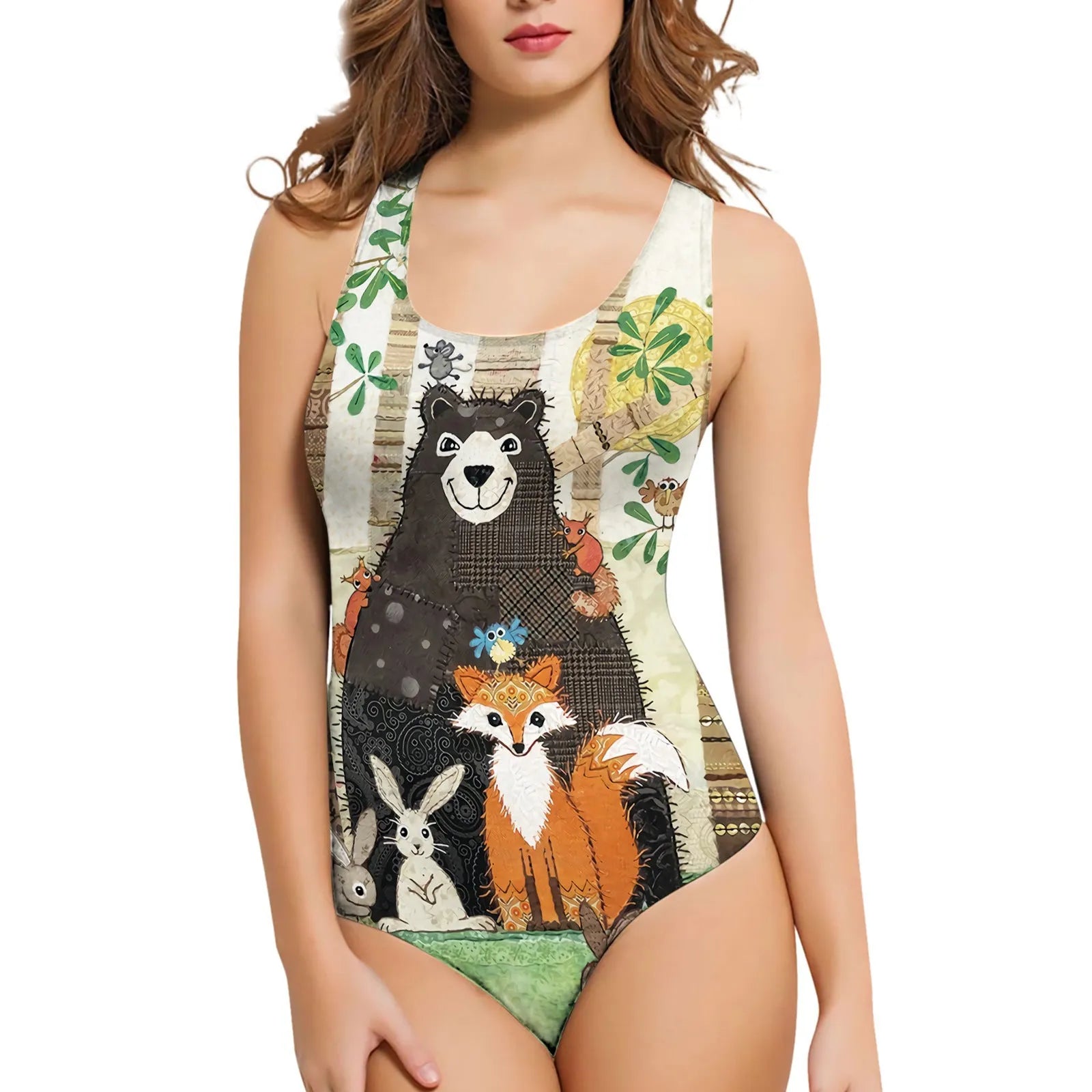 Women's 3D printed pattern swimsuit in sunflower design with one-piece sleeveless construction