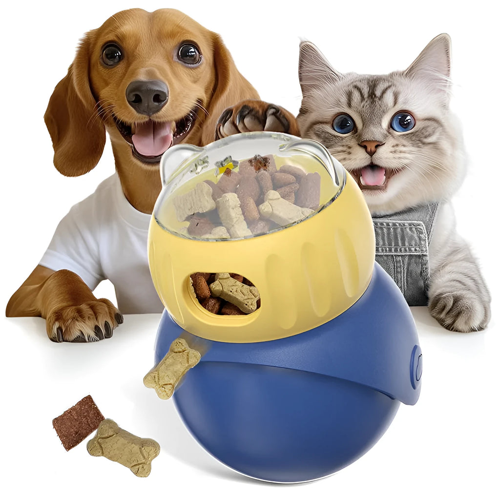 Owl design cat feeder tumbler puzzle toy in morandi yellow and blue colours