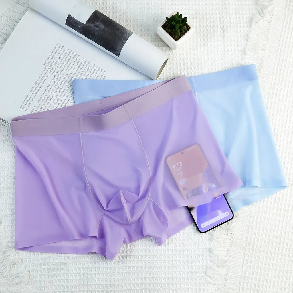 Ultra-thin Ice Silk seamless quick-drying boxer briefs for men, summer wear, solid colour, L-4XL