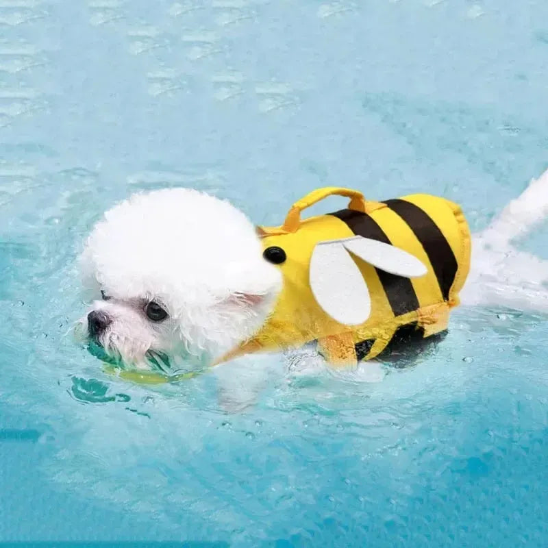Green and yellow reflective dog life vest jacket with adjustable straps and handle for swimming safety