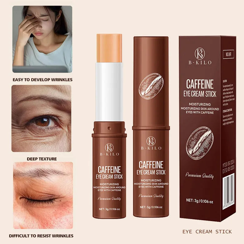 Caffeine eye cream stick in portable packaging for under-eye application