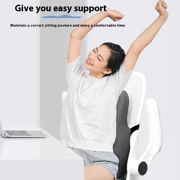Grey rectangular lumbar support cushion for office chair, dimensions 40x40x8cm