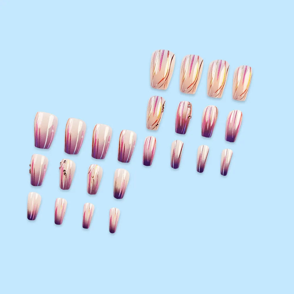 Magic purple line streamer gradient nail sticker set with starry sky pattern and jelly glue for short nails