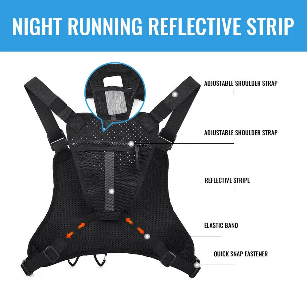 Outdoor sports chest bag breathable vest for men Oxford cloth black colour with sewing line details