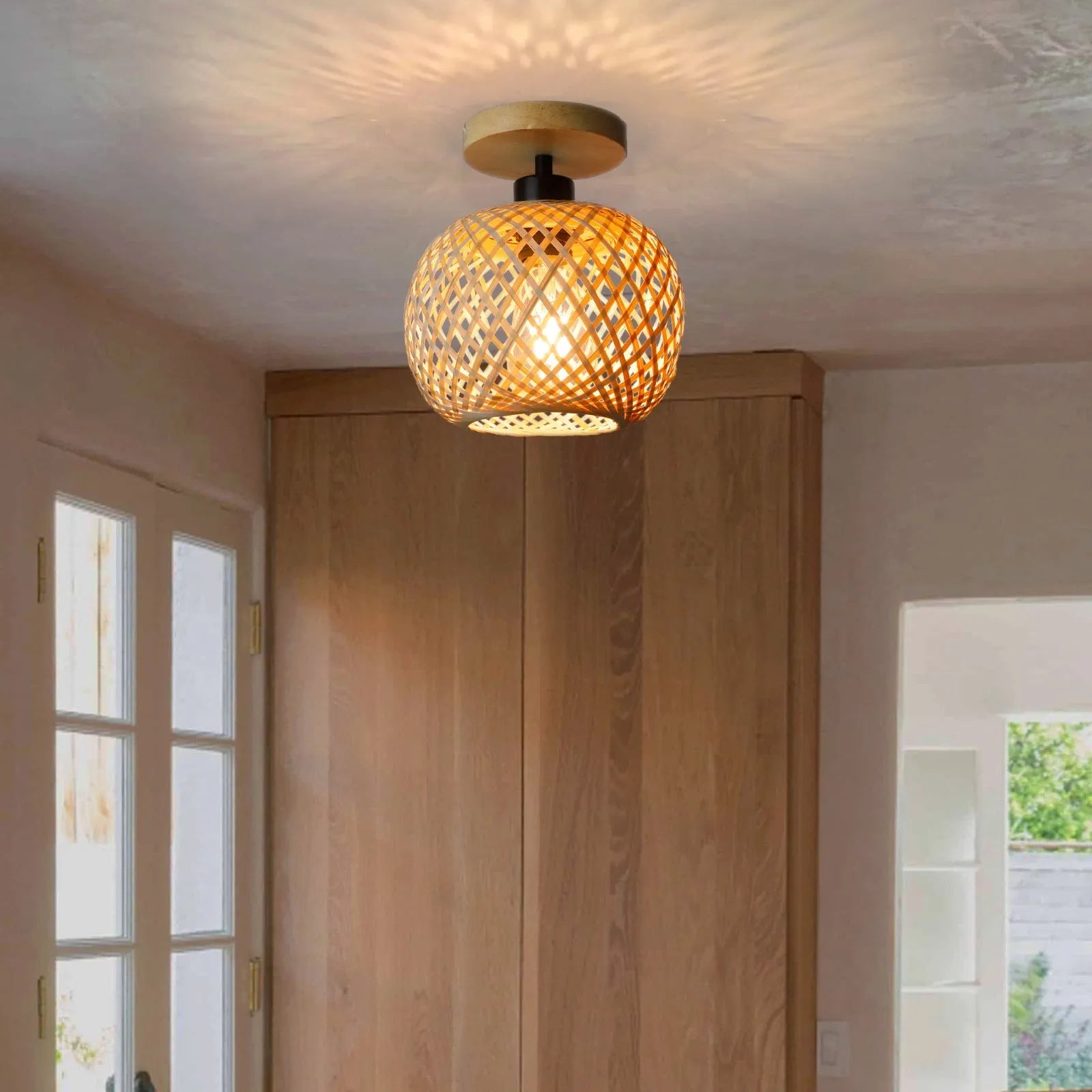 Bamboo Japanese-style aisle hallway ceiling lamp with wood colour finish