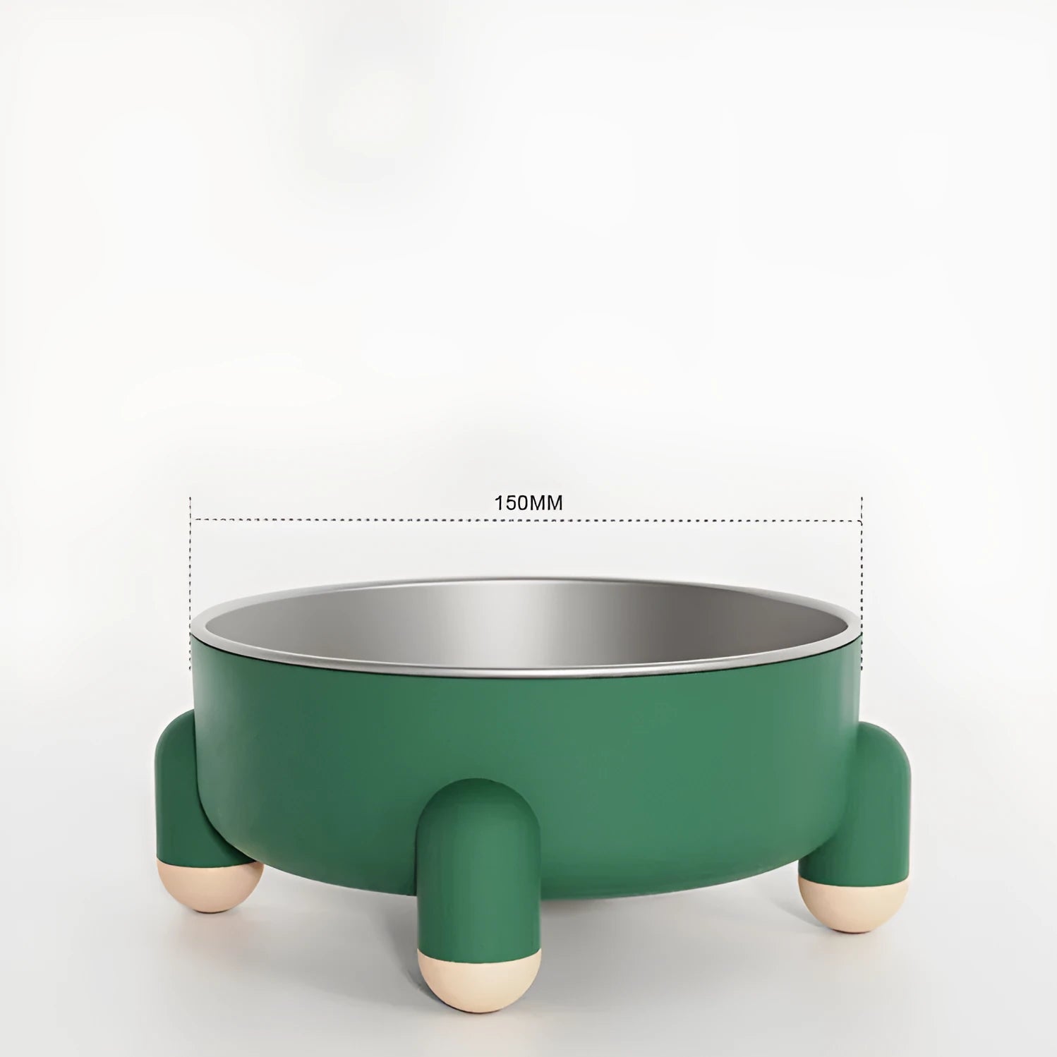 Green stainless steel pet bowl with a non-slip base and raised high-foot design.
