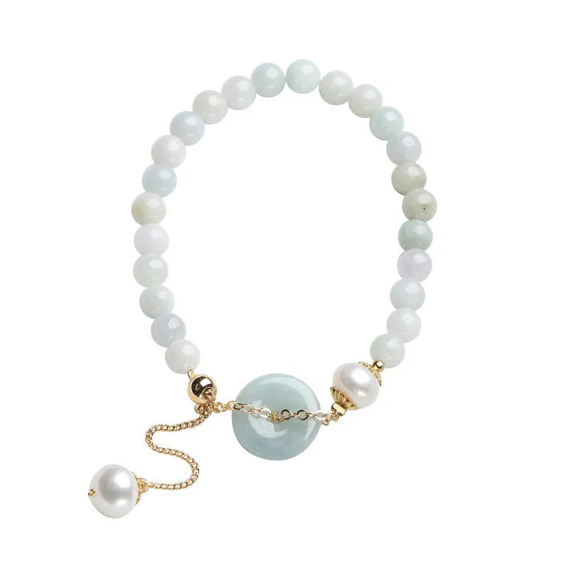 Handmade jade bracelet for women with natural emerald peace buckle and round pendant