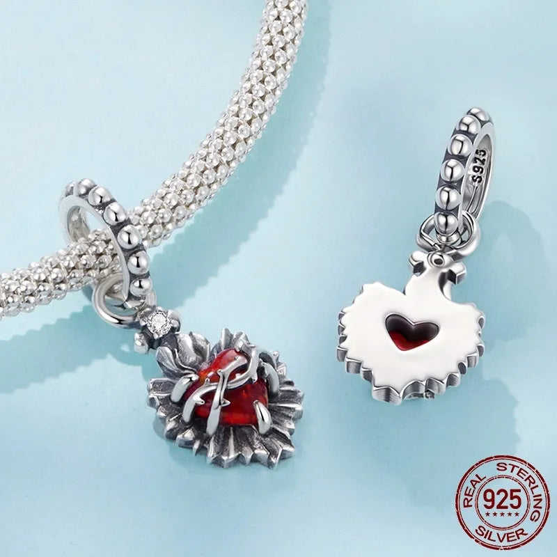 925 sterling silver vintage cross love heart pendant bead 2.3x0.9cm aperture 0.45cm