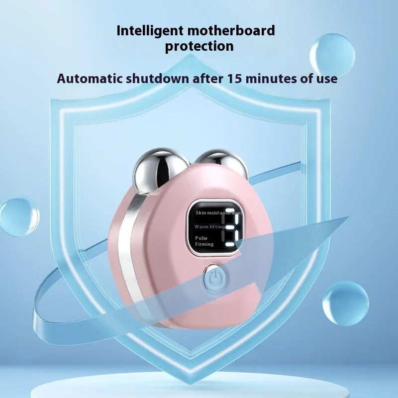 Portable micro current facial massage instrument with dual rollers in light blue colour