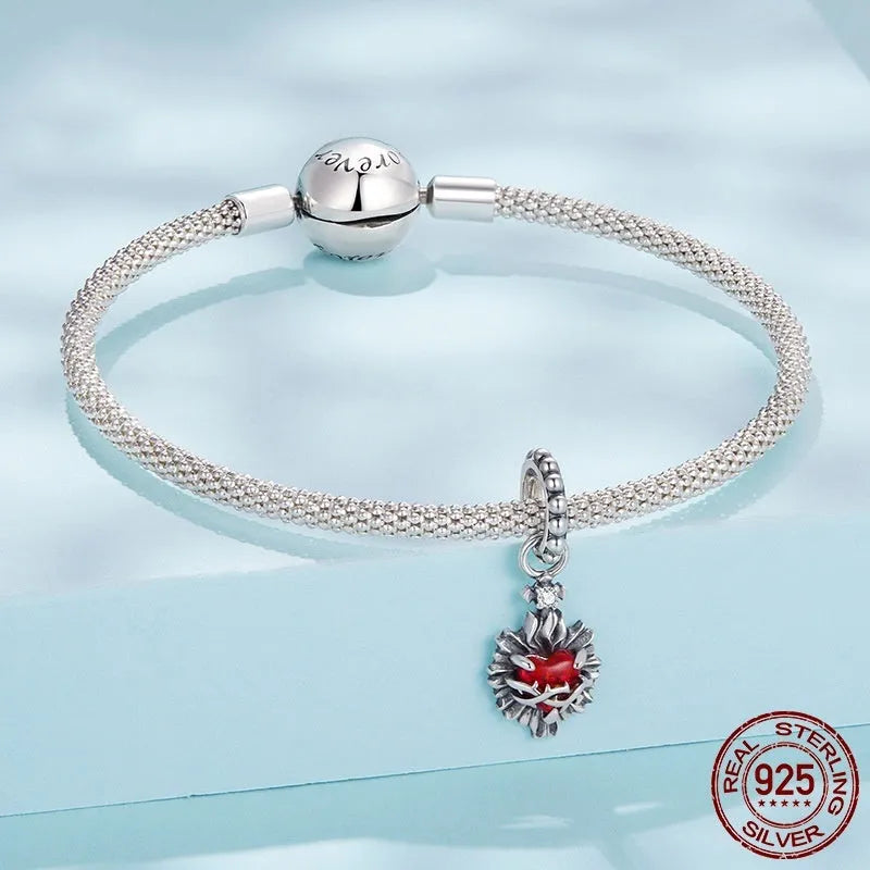 925 sterling silver vintage cross love heart pendant bead 2.3x0.9cm aperture 0.45cm