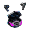 X15 wireless in-ear gaming Bluetooth headset in black with charging case and cable
